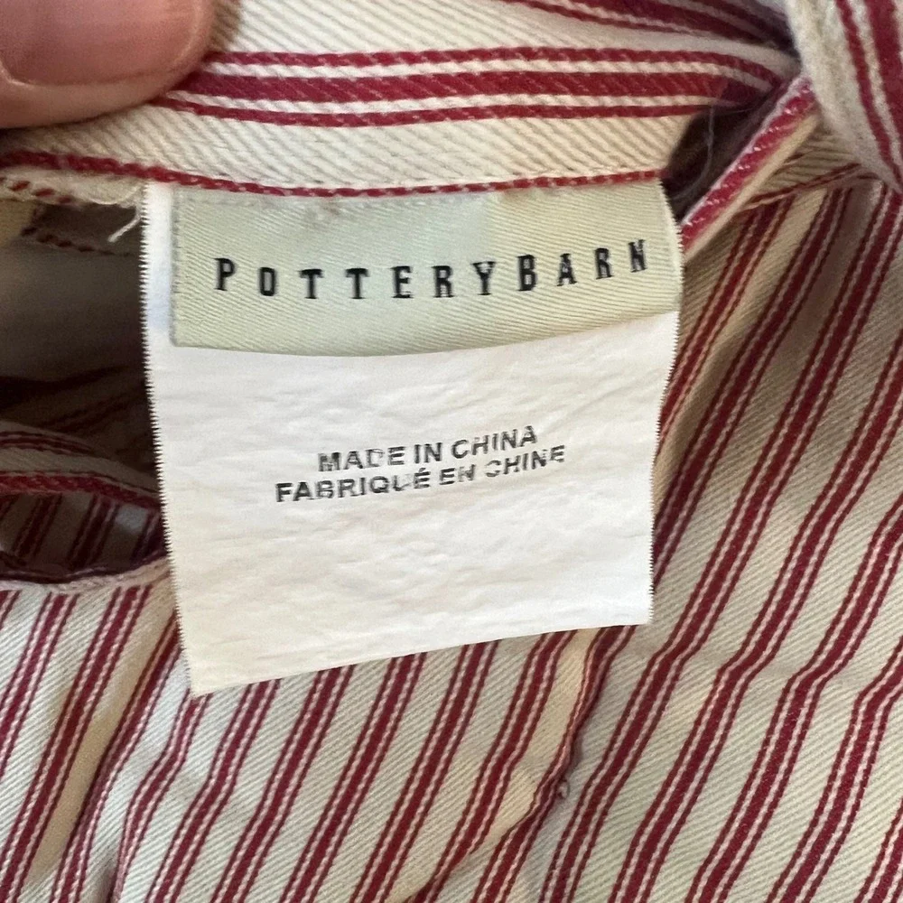 Pottery Barn Red‎ Ticking Stripe Quilted Standard Pillow Sham Cotton Tie Back